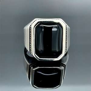 Anillo de Sello Masculino de Plata de Ley 925 Sólida Hecho a Mano con Ónix Negro Octogonal de 12x16mm y Engaste de Bisel para Boda - Product Image 3