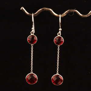 Boucle d'oreille double hydro en pierres précieuses coupe ronde quartz rouge lunette en argent gros bijoux en laiton longue paire crochet boucle d'oreille - Product Image 3