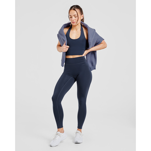 Último logotipo personalizado azul marino mujer Halterack Crop Top elástico y mantecoso suave ligero Fitness entrenamiento Crop Top camisetas para mujeres - Product Image 5