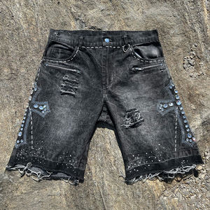 Logo personnalisé lavé à l'acide strass Shorts hommes surdimensionné ample été mode Streetwear confortable décontracté Shorts de sport - Product Image 6