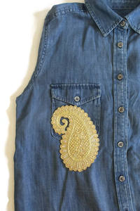 Golden Zari Paisley Applique Patch Fabriqué à la main Brodé pour Mango Motif Pierres pour Saree Ethnique Mariage Décor Tissu Matériel - Product Image 6