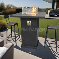 Ensemble de table de foyer extérieur moderne avec réservoir de gaz carré intégré, en béton, au propane