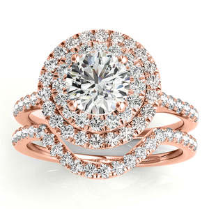 ชุดเครื่องประดับเจ้าสาวเพชรทรงดับเบิ้ลฮาโล ทองคำชมพู 14K (0.50 กะรัต) เครื่องประดับอินเทรนด์ ดีไซน์ดอกไม้ประดับมุกและทับทิม เหมาะสำหรับงานพิธีทางศาสนา - Product Image 1