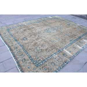 Alfombra Vintage Extra Grande de 9.8x12.1 pies, Alfombra Turca de Lana Azul Sólida - Product Image 3