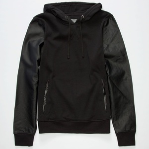 Sudadera con capucha de invierno de talla grande transpirable de última moda con mangas de cuero y bolsillo en el pecho 100% algodón negro color en blanco - Product Image 3