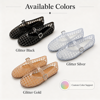 Sandalias de gelatina para mujer, estilo Mary Jane, con purpurina, parte superior de PVC, planas, al por mayor para playa, resort y venta minorista