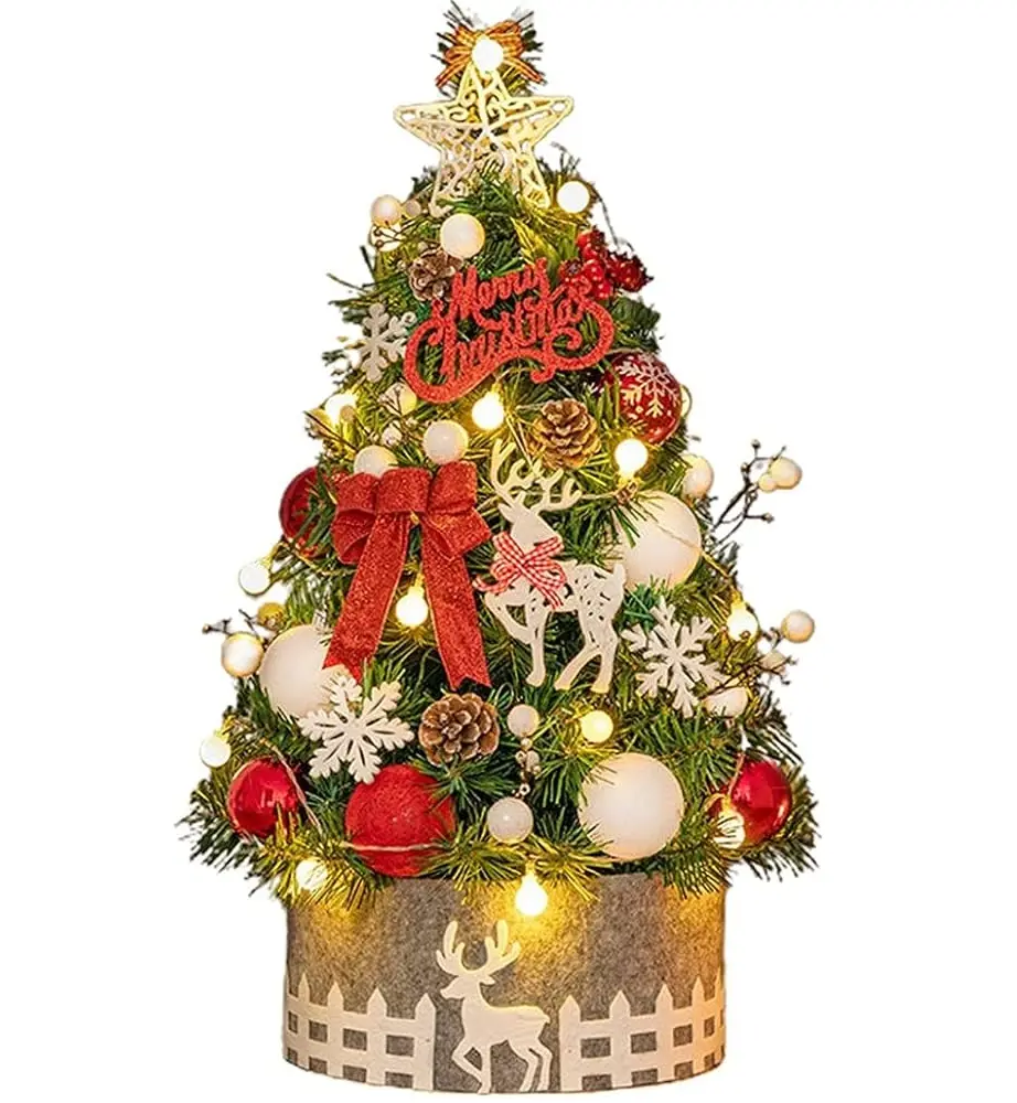 Wohnkultur Weihnachts baum Ornament künstliche Weihnachts bäume Mini Grüne Farbe Weihnachts baum weiße Kugeln & LED Lichter Bestseller Geschenk