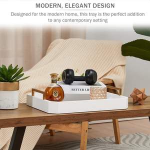 Impresionante bandeja de servicio de madera de acacia blanca con asas Bandeja otomana de madera decorativa - Product Image 3