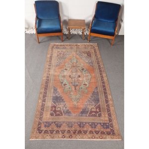 Alfombra Turca de 4.2x8 pies, Alfombra Vintage Decorativa, Alfombra Geométrica Bronce - Product Image 1