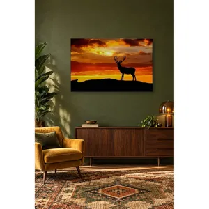 Silhouette de cerf Fida au coucher du soleil orange, impression sur toile - Product Image 4