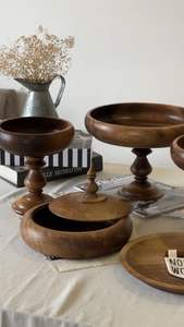 Soporte auxiliar de alta calidad, superventas, bandeja redonda de madera de Acacia con pie alto, soporte para pasteles para servir pasteles y frutas - Product Image 3