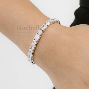 Fine Hip Hop Jewelry 5mm 14K <b>White</b> <b>Gold</b> Plated 925 Sterling Silver VVS Moissanite Emerald Round Tennis <b>Bracelet</b> for Women - Product Image 1