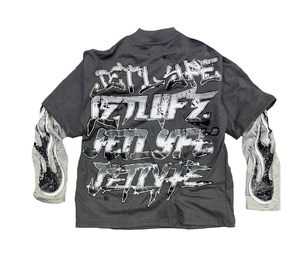 T-shirts personnalisés en tricot côtelé uni à manches longues 100% coton sérigraphie 3D double couche écologique Style Y2K pour hommes col rond - Product Image 6