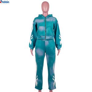 Ensemble de survêtement décontracté en coton pour homme, grande taille, avec fermeture éclair, confortable, effet délavé au soleil, sweat-shirts et pantalons de survêtement amples, design évasé, personnalisé - Product Image 4