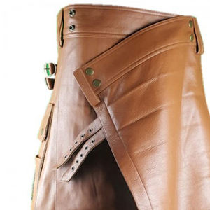 Hot Selling Steampunk Brown Vintage Leather Traditional <b>Utility</b> <b>Kilt</b> Scottish Wear Cosplay, Custom Made <b>Kilts</b> With Side Pockets - Product Image 6