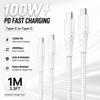 Cable USB Tipo-C de Alta Calidad, 100W PD, 1m, Niquelado, Multifuncional, Duradero, para Teléfono Móvil y Portátil, Carga Rápida y Sincronización de Datos