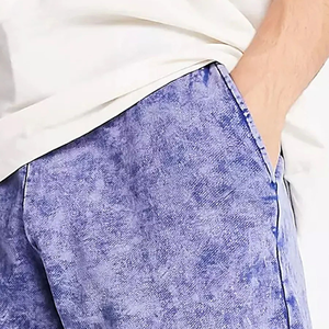 Short de bain décontracté pour hommes High Street Fashion 100% coton maille éponge solide noir avec cordon de serrage personnalisé décoration teinte unie - Product Image 3