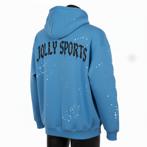 เสื้อฮู้ดผู้ชายผ้าคอตตอนผสมขนแกะหนานุ่ม 320 GSM สีน้ำเงิน สไตล์สตรีทแวร์ พิมพ์ลายพัฟฟ์ ปักโลโก้ เสื้อฮู้ดพื้นฐาน - Product Image 5