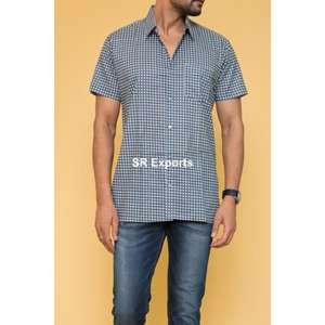 Camisa bohemia de algodón para hombre hecha a mano de manga corta con estampado de bloque indio, ropa informal ligera con cuello abotonado - Product Image 6