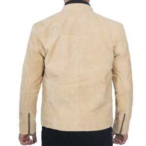 Chaqueta de cuero genuino de gamuza de camello para hombre con cuello levantado y par de chaqueta de hombre con mangas de cremallera de estilo informal o formal - Product Image 2