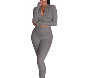 High Quality Custom Plain Two Piece <b>Jogger</b> Sets <b>Women</b> Plus Size <b>Jogger</b> Tracksuits Set Custom Crop Top Workout Clothing <b>Women</b> - Product Image 6