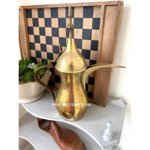 Indian Metal Brass Made Coffee <b>Pot</b> Dallah Embossed Gold Finish for Qahwa Latest Modern Style for Home & Restaurant Supplies - Product Image 3