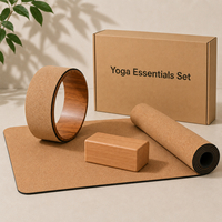 Ensemble Essentiel de Yoga en Liège Premium : Tapis de Yoga, Roue de Yoga, Bloc de Yoga en Bois de Caoutchouc, Kit de Yoga Antidérapant en Caoutchouc Naturel pour la Maison, la Salle de Sport et le Studio