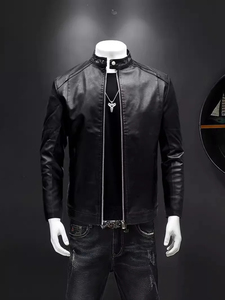 Veste zippée en cuir de vachette souple de haute qualité pour hommes Veste de moto de style rétro personnalisée portée en pierre Slim Fit Heavyweight - Product Image 3