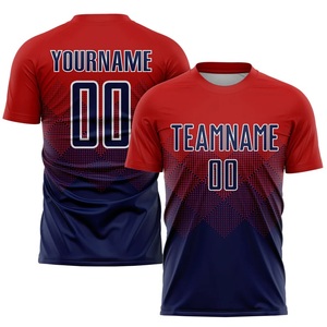เสื้อฟุตบอล 100% โพลีเอสเตอร์ ย้อมสีเสื้อผ้า ระบายอากาศได้ดี โลโก้ด้านหน้า ปรับแต่งชื่อทีมได้ - Product Image 1