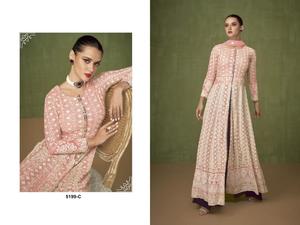 Faux Georgette lourde avec séquence de broderie Travail avec fils de coton Travail Menkalinan Costumes - Product Image 2