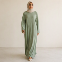 Abaya fermée pour femmes musulmanes, en coton et polyester tricoté, manches longues, longueur au sol, coupe ample, avec poches latérales, sur commande
