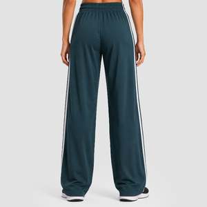 Classic Wide Leg Green Nylon Spandex Pants Breathable Mid-Waisted Oversized Terry <b>Chiffon</b> Pencil Style Side Stripe Plain Dyed - Product Image 3