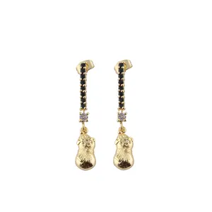 Black Onyx dan Kristal Quartz Bulat Prong Sett Gemstone Earring | Kuningan Logam Mainan Charm Stud Earrings Jewelry. Mode Joyas E-1495