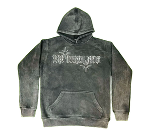 เสื้อฮู้ดซักกรดสีดำของผู้ชายเสื้อสวมหัวผ้าฟลีซผ้าฝ้าย100% แบบสวมหัวโอเวอร์ไซส์มีฮู้ดพิมพ์ลายสกรีนตัวอักษรสีดำ400gsm ออกแบบได้ตามต้องการ - Product Image 1