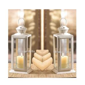 Juego de 2 velas de tamaño y forma personalizados, farol colgante de hierro y vidrio de Color blanco a un precio atractivo - Product Image 1