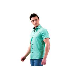 Chemise en Coton à Manches Courtes Coupe Slim à Motifs Imprimés Bleu Marine Turquoise - Product Image 3