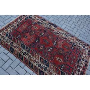 Tapis turc vintage grande surface 4.1 X 6.5ft classique rouge noir motif abstrait laine matériel 10mm Latex pour couloir chambre - Product Image 4