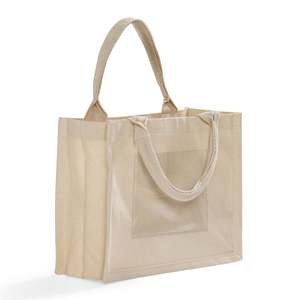 Solid Color 100% Cotton <b>Canvas</b> Open Closure Wedding Tote Bag with Front Pocket Customizable for Women's Wedding Favors - Product Image 4