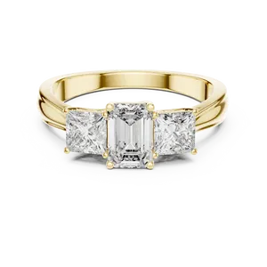 Trio <b>Emerald</b> & Princess Diamond <b>Ring</b> in 925 <b>Silver</b>/Yellow Gold Plated VVS Clarity 0.33/0.50 Carat - Product Image 2