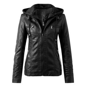 PU Leather Women's Slim Fit Leather Hooded Zip up Motorcycle Biker <b>Coat</b> Jacket Tops Long Sleeved Streetwear Clothe Autumn Winter - Product Image 1