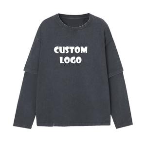 Camiseta Personalizable de Manga Larga para Hombre, de Poliéster/Algodón, 220 g/m², Lavado Vintage, Doble Capa, Estilo Casual, Tejido - Product Image 4