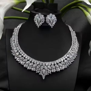 Elegant Sterling Silver Lab Grown Diamond <b>Necklace</b> & Bracelet & <b>Earring</b> <b>Set</b> Excellent Cut Customize Jewelry Amazing Gift for Her - Product Image 2