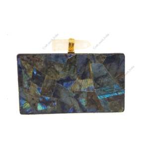 Bolso de Mano con Paneles de Labradorita Natural y Marco Dorado, Bolso de Noche de Lujo Hecho a Mano para Mujer, Bolso de Fiesta de Boda con Caja de Piedras - Product Image 1