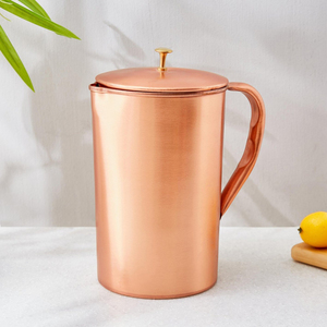 Plain Design Pure <b>Copper</b> <b>Jug</b> Drinking Container With Lid Brass Knob Custom Size Smooth Surface Hand Grip For Home Tableware Deco - Product Image 1