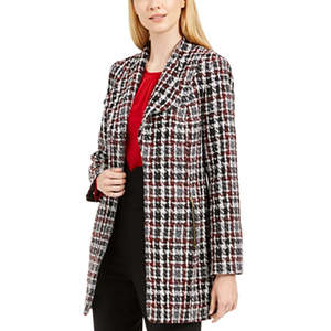 Giacca Topper in Tweed Rosso a Quadri Calvin Klein per Donna, Tessuto Intrecciato, Stile da Ufficio per la Stagione Autunnale, Taglia 14 - Product Image 1