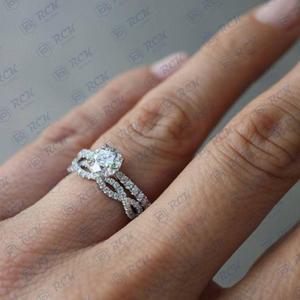 1,10 CTW conjunto nupcial de corte redondo anillo de moissanita para mujer/Joyería de diamantes de Plata de Ley 925 regalo de aniversario para ella - Product Image 3