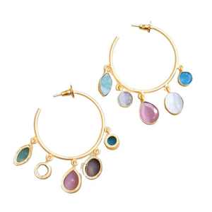 Hoop Earring <b>Statement</b> Customized <b>Jewelry</b> 18k Gold Plated Fashion Jewellery for Woman Dangling Stone Hoop Earrings Drop Colorful - Product Image 5