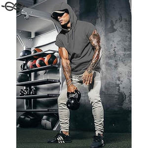 Sweat à capuche à manches courtes pour hommes Workout Gym Sweatshirt Muscle Fit Fashion Athletic Hoodies Pullover Cotton Hooded Active Lifestyle - Product Image 3