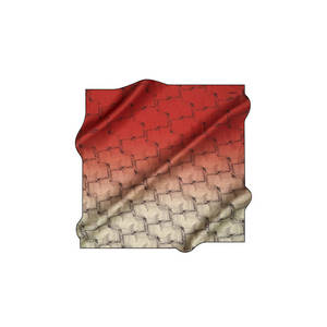 <b>Red</b> Beige Silk Square <b>Scarf</b> with Geometric Pattern - Product Image 1