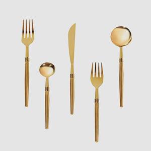 Juego de cubiertos de acero inoxidable chapados en Color dorado con asas elegantes de 5 tenedores, cuchara, cuchillo, productos seguros para lavavajillas, juegos de cubiertos - Product Image 3